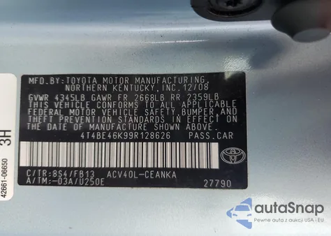 2009 Toyota Camry Base из США, поврежденный, VIN 4T4BE46K99R128626